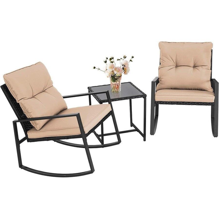Set da bistrot a dondolo per patio da esterno in metallo nero SUNCROWN da 3 pezzi