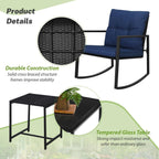 Set da bistrot a dondolo per patio da esterno in metallo nero SUNCROWN da 3 pezzi