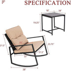 Set da bistrot a dondolo per patio da esterno in metallo nero SUNCROWN da 3 pezzi