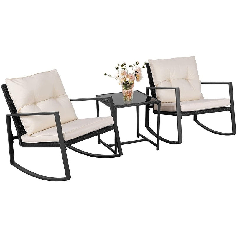 Set da bistrot a dondolo per patio da esterno in metallo nero SUNCROWN da 3 pezzi