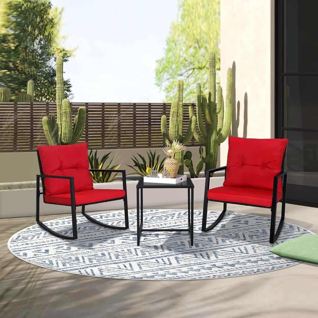 Set da bistrot a dondolo per patio da esterno in metallo nero SUNCROWN da 3 pezzi