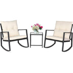 Set da bistrot a dondolo per patio da esterno in metallo nero SUNCROWN da 3 pezzi