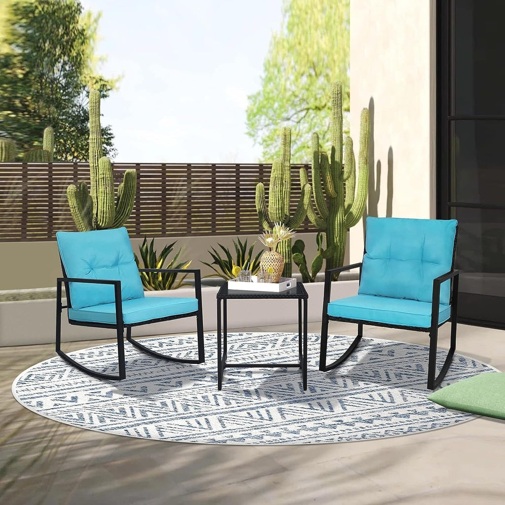 Set da bistrot a dondolo per patio da esterno in metallo nero SUNCROWN da 3 pezzi