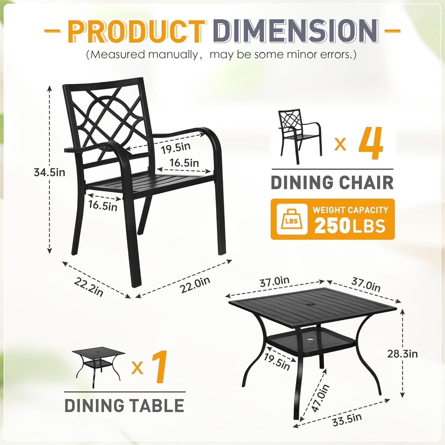 Set da pranzo in acciaio da 5/7 pezzi per patio esterno SUNCROWN, tavolo con doghe in metallo e sedie impilabili, struttura verniciata a polvere