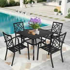 Set da pranzo in acciaio da 5/7 pezzi per patio esterno SUNCROWN, tavolo con doghe in metallo e sedie impilabili, struttura verniciata a polvere