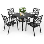 Set da pranzo in acciaio da 5/7 pezzi per patio esterno SUNCROWN, tavolo con doghe in metallo e sedie impilabili, struttura verniciata a polvere
