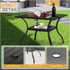 Set da pranzo in acciaio da 5/7 pezzi per patio esterno SUNCROWN, tavolo con doghe in metallo e sedie impilabili, struttura verniciata a polvere