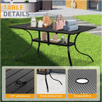 Set da pranzo in acciaio da 5/7 pezzi per patio esterno SUNCROWN, tavolo con doghe in metallo e sedie impilabili, struttura verniciata a polvere