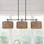 Lampadario lineare da cucina in stile rustico nero Sedgy a 3 luci - 41 W