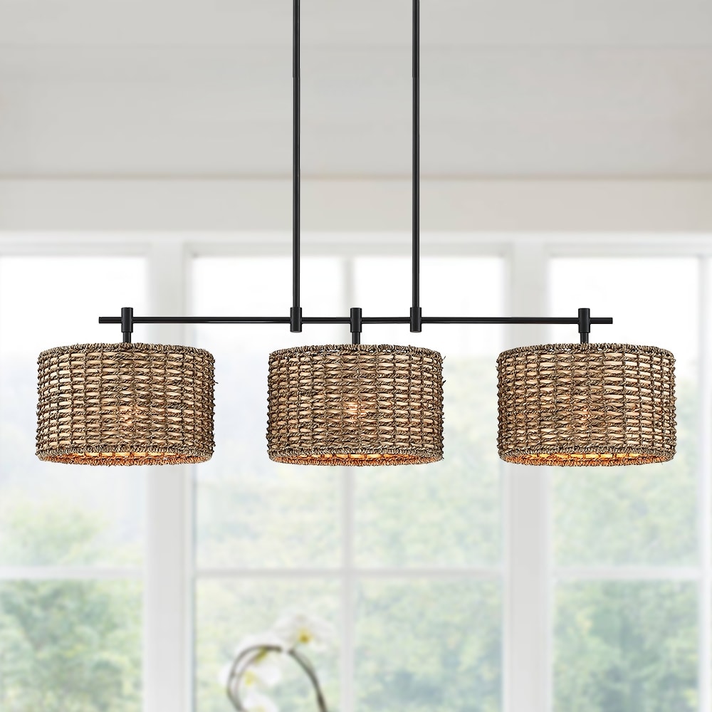 Lampadario lineare da cucina in stile rustico nero Sedgy a 3 luci - 41 W