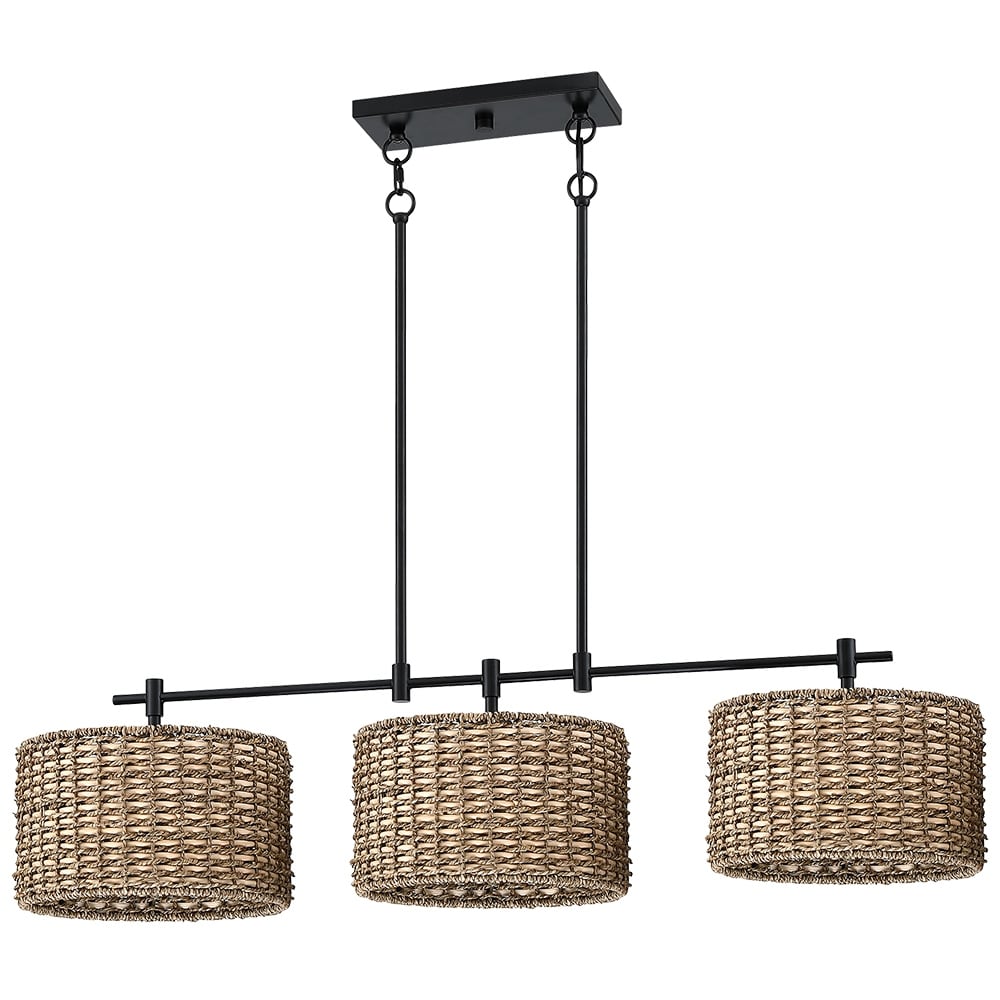 Lampadario lineare da cucina in stile rustico nero Sedgy a 3 luci - 41 W