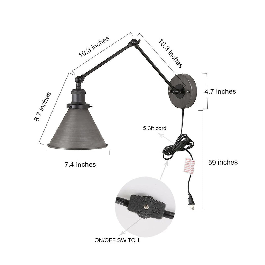 Malryn Set di 2 moderne luci a braccio oscillante regolabili Applique da parete con spina/cablaggio