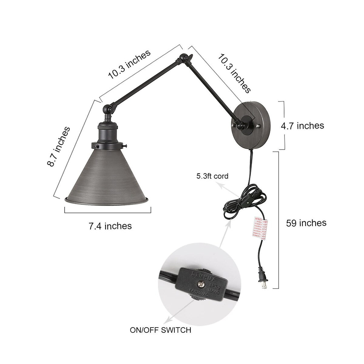 Malryn Set di 2 moderne luci a braccio oscillante regolabili Applique da parete con spina/cablaggio