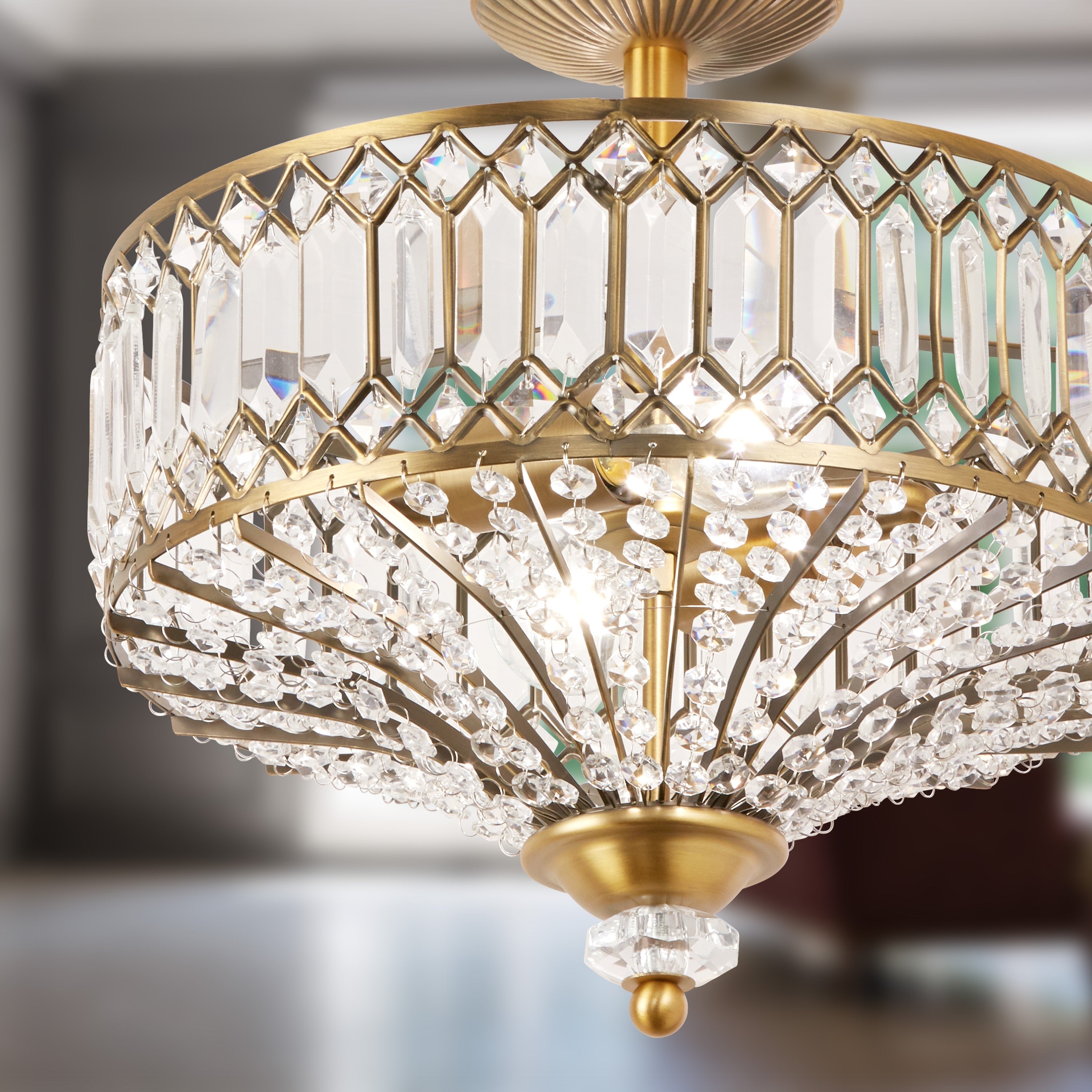 Lampada da soffitto semi-incassata in vetro a più livelli Silver Orchid Furey bronzo/oro - 14,75 L x 14,75 W x 15,25 H
