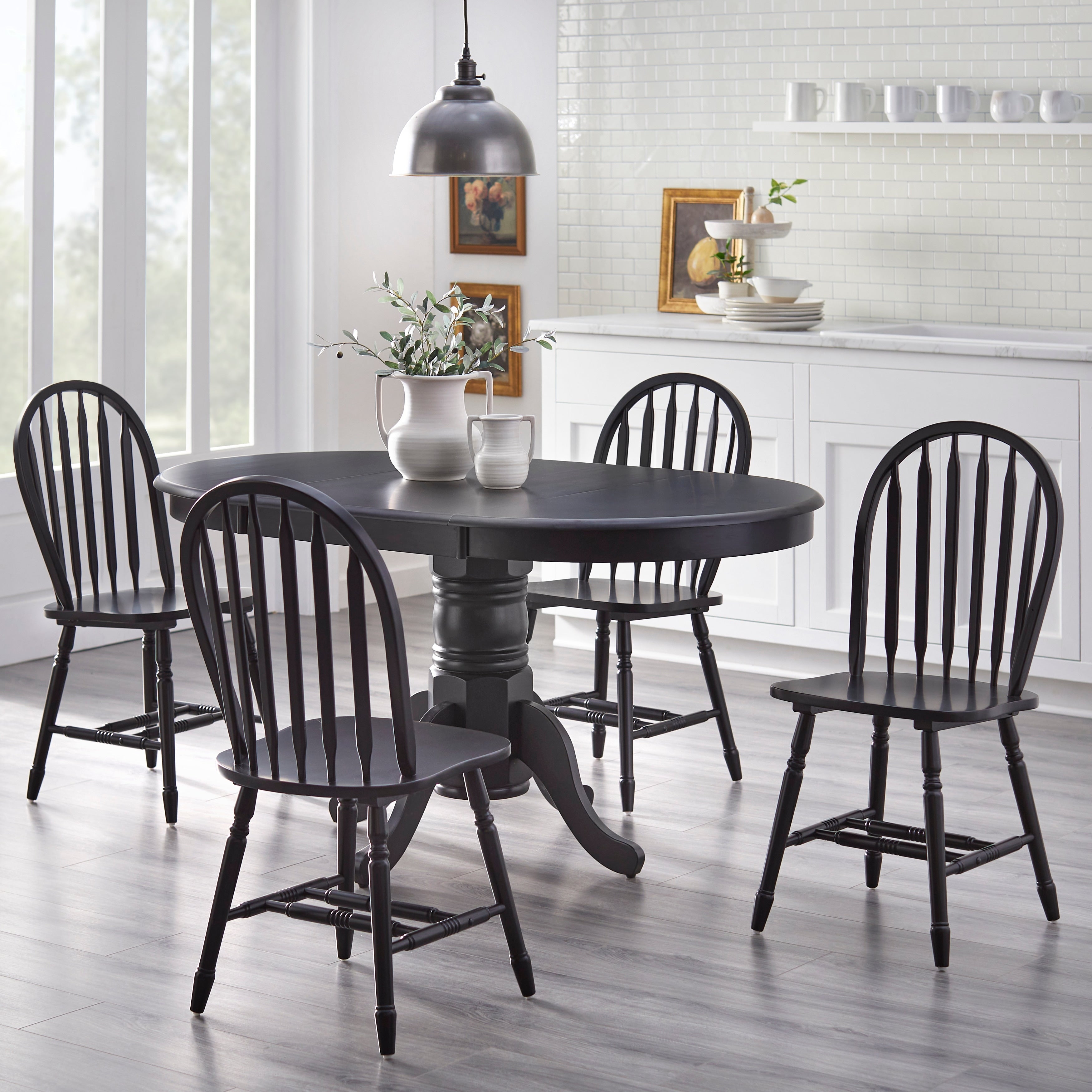 Simple Living Carolina Set da pranzo in legno massello da 5 pezzi in stile fattoria con foglia