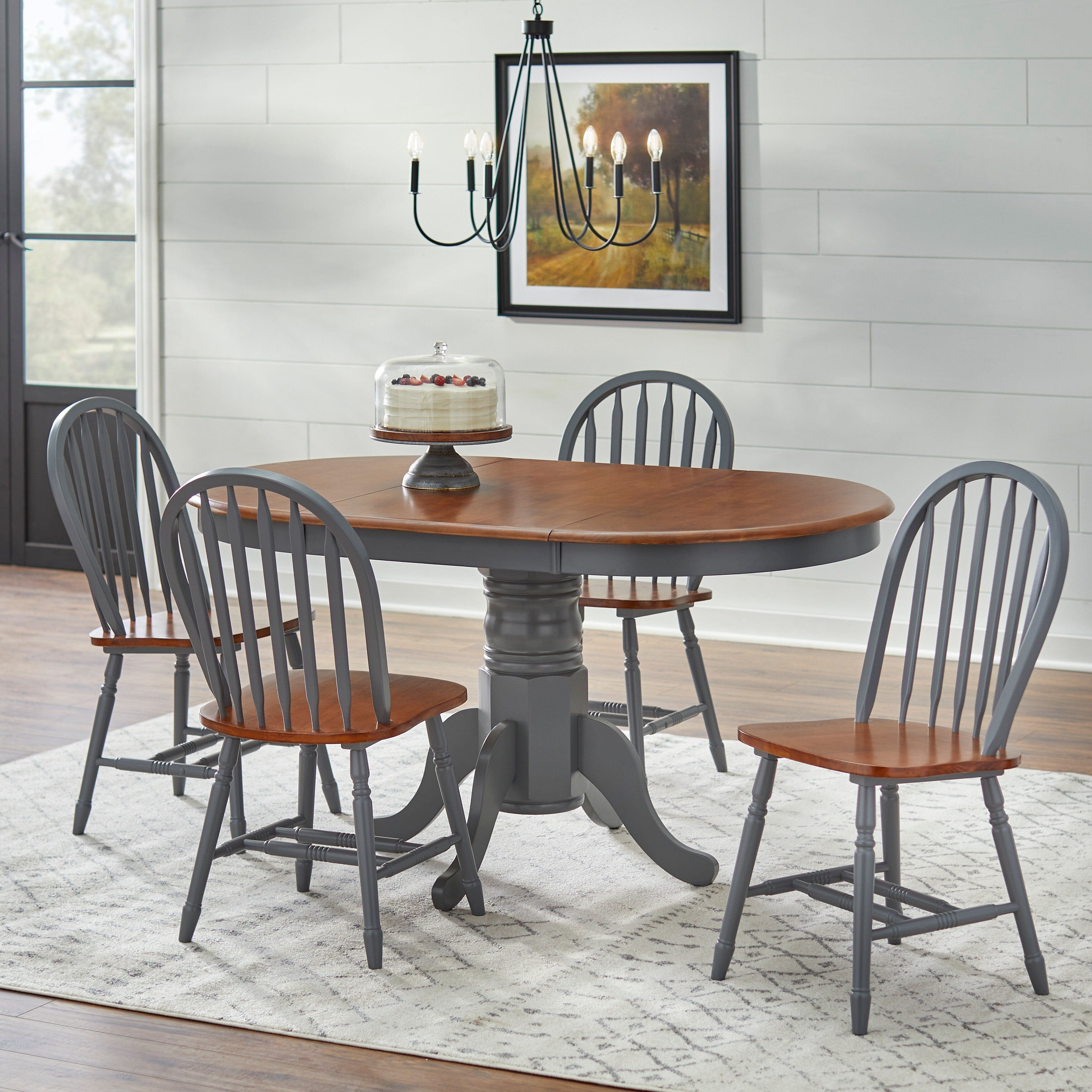Simple Living Carolina Set da pranzo in legno massello da 5 pezzi in stile fattoria con foglia