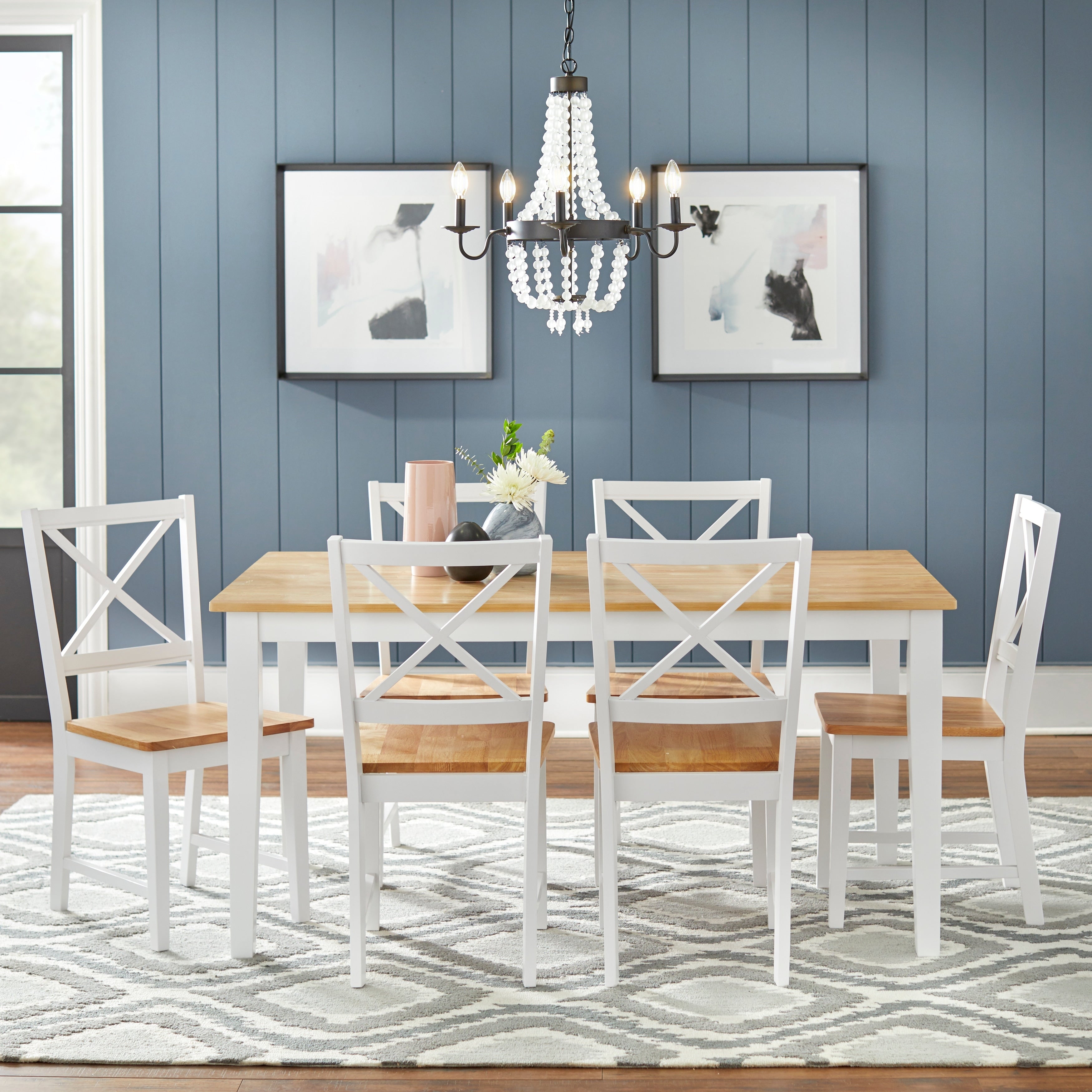 Set da pranzo Simple Living Crossback bianco/naturale da 7 pezzi