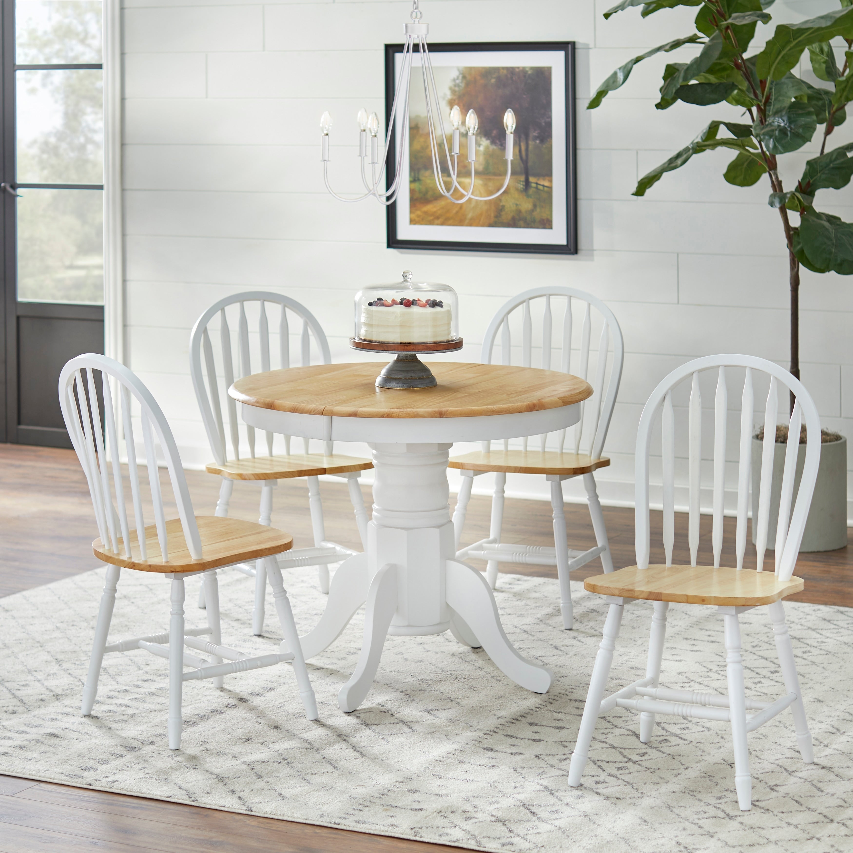 Simple Living Carolina Set da pranzo in legno massello da 5 pezzi in stile fattoria con foglia