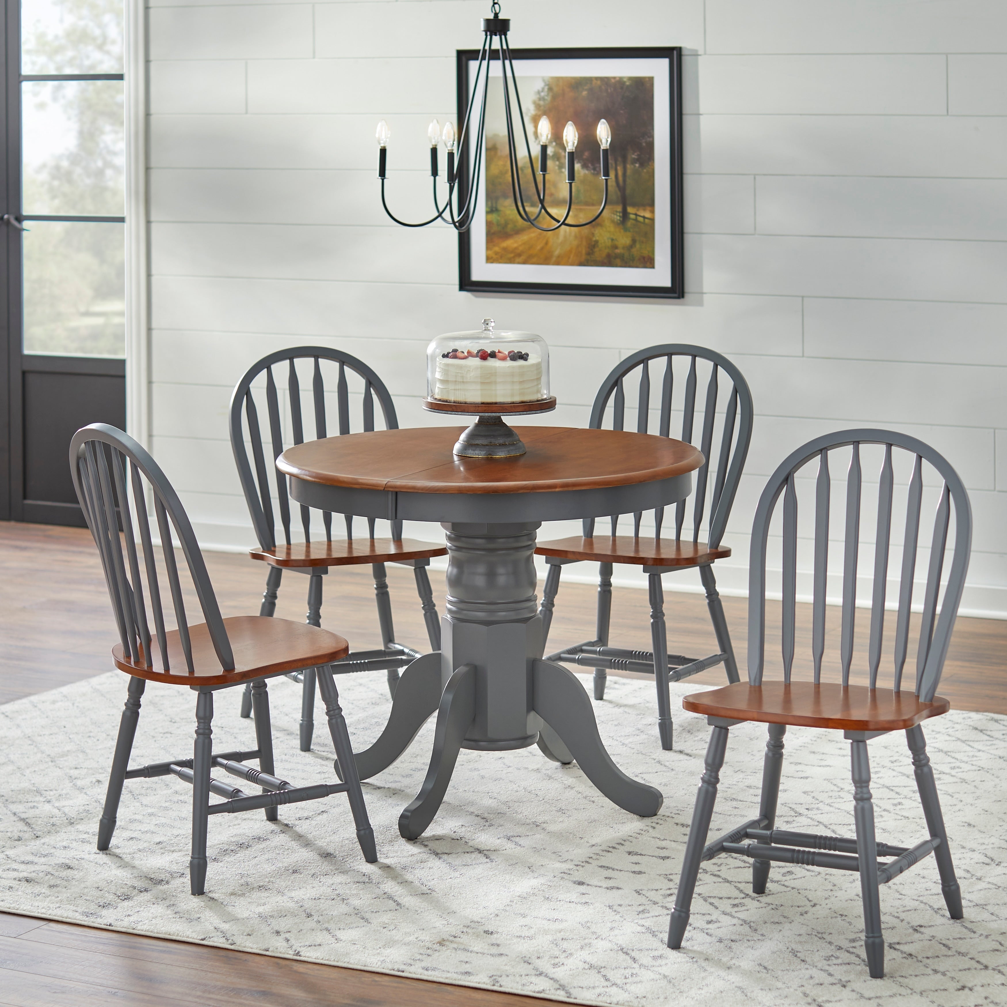 Simple Living Carolina Set da pranzo in legno massello da 5 pezzi in stile fattoria con foglia