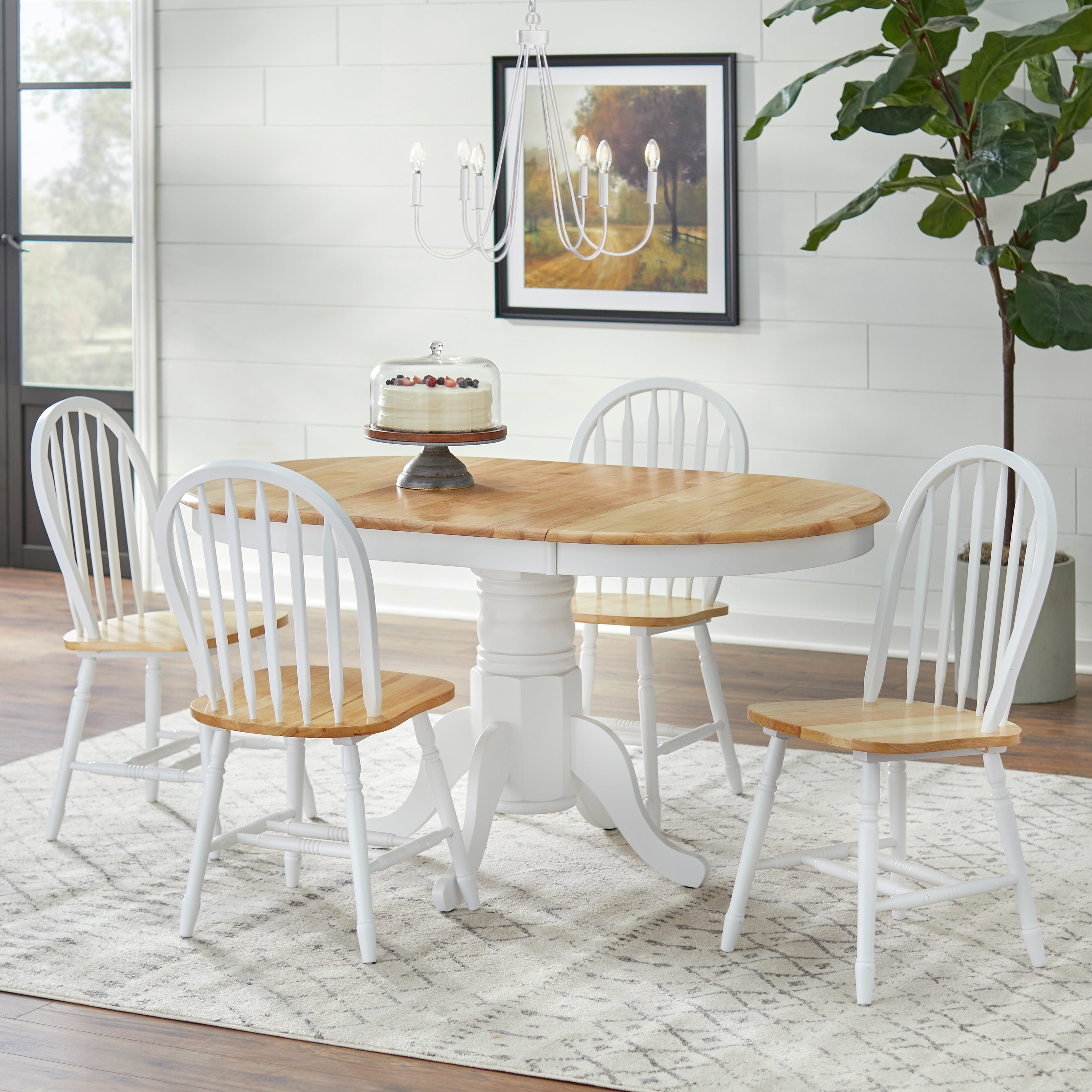 Simple Living Carolina Set da pranzo in legno massello da 5 pezzi in stile fattoria con foglia