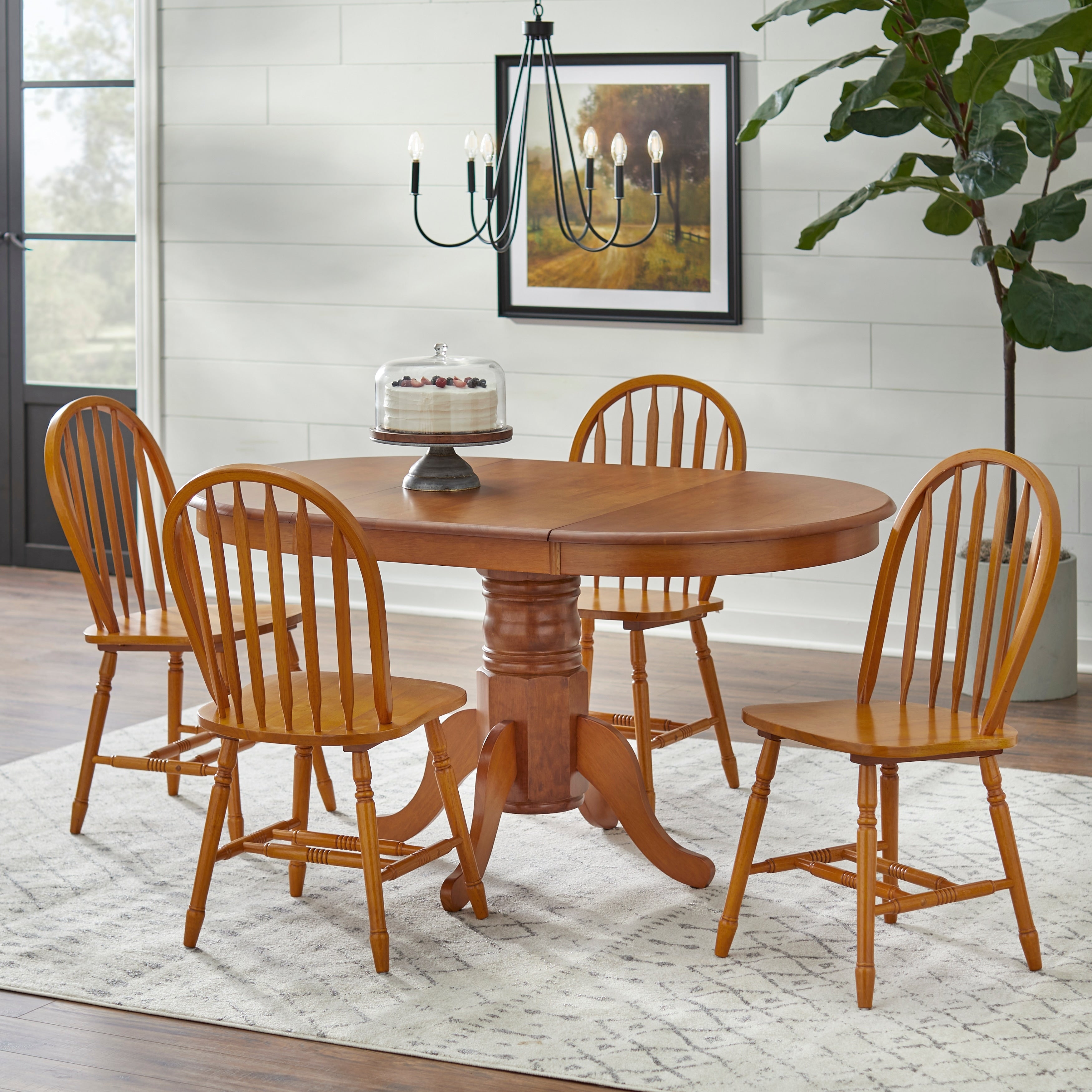 Simple Living Carolina Set da pranzo in legno massello da 5 pezzi in stile fattoria con foglia