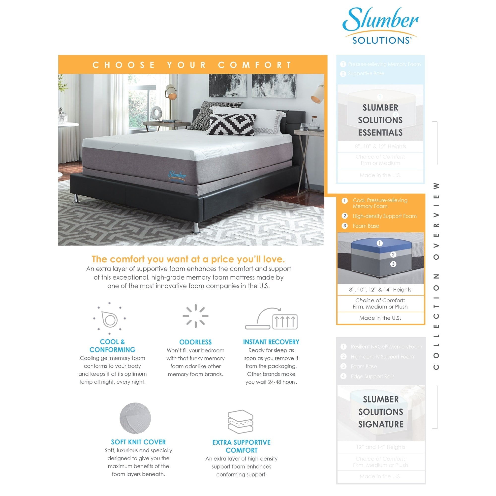 Slumber Solutions Scegli il tuo comfort Set di materassi in memory foam gel da 14 pollici