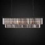 Lampadario moderno contemporaneo in cristallo grigio fumé e nero da 47 pollici, a 2 livelli, con isola da cucina lineare, per sala da pranzo