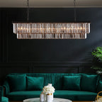 Lampadario moderno contemporaneo in cristallo grigio fumé e nero da 47 pollici, a 2 livelli, con isola da cucina lineare, per sala da pranzo