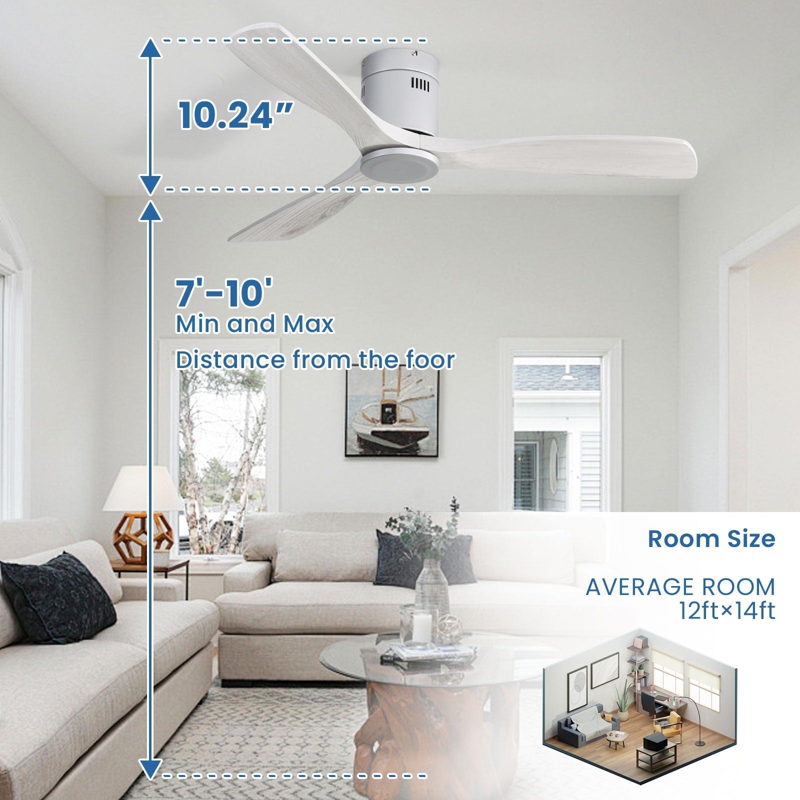 Ventilatore da soffitto a filo Sofucor da 52 pollici con telecomando, motore reversibile, luce integrata opzionale
