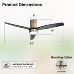Ventilatore da soffitto a filo Sofucor da 52 pollici con telecomando, motore reversibile, luce integrata opzionale