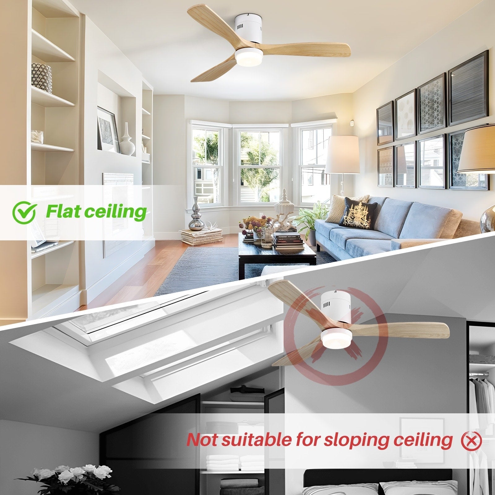 Ventilatore da soffitto a filo Sofucor da 52 pollici con telecomando, motore reversibile, luce integrata opzionale