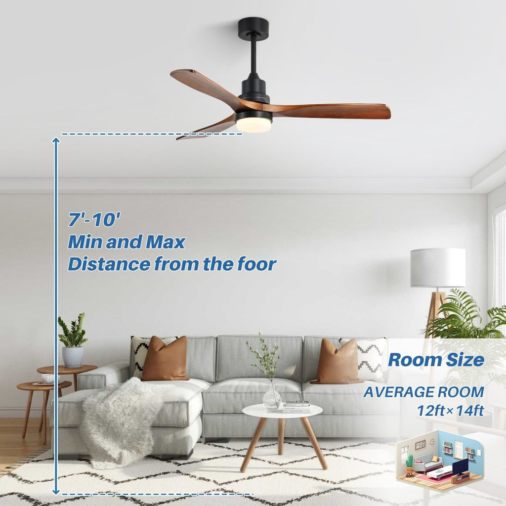Ventilatore da soffitto in legno per interni Sofucor 52 con telecomando, luce integrata opzionale