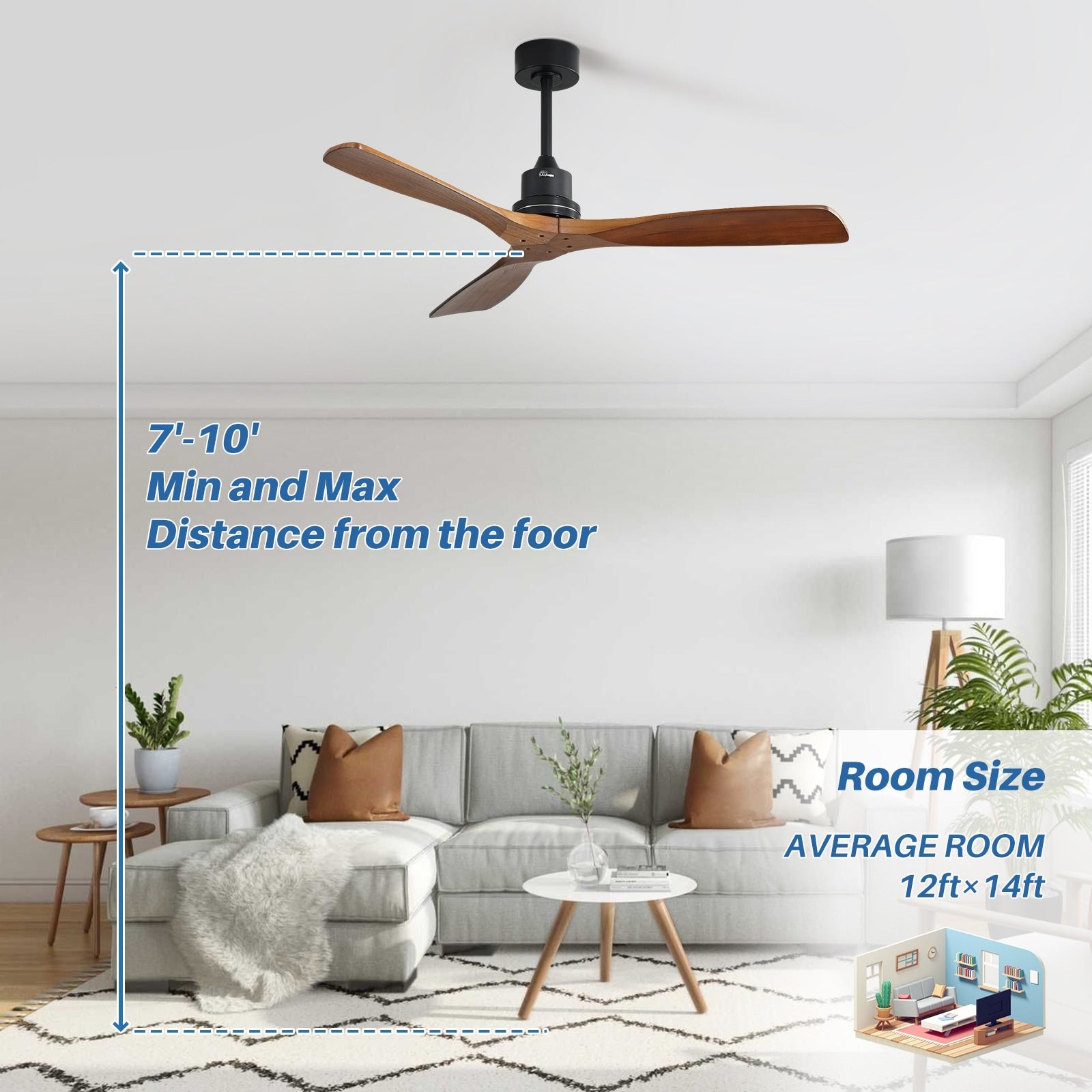 Ventilatore da soffitto in legno per interni Sofucor 52 con telecomando, luce integrata opzionale