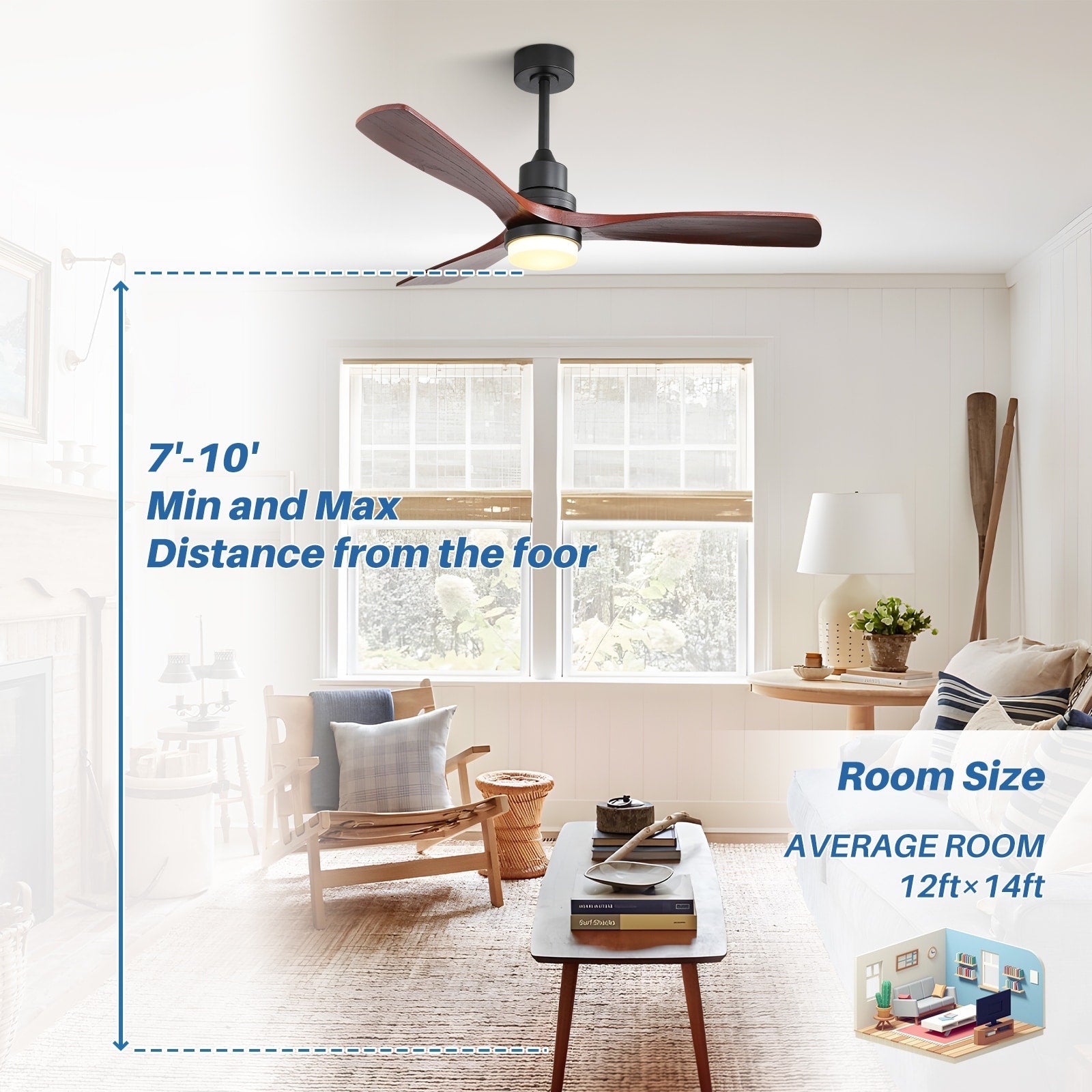 Ventilatore da soffitto in legno per interni Sofucor 52 con telecomando, luce integrata opzionale