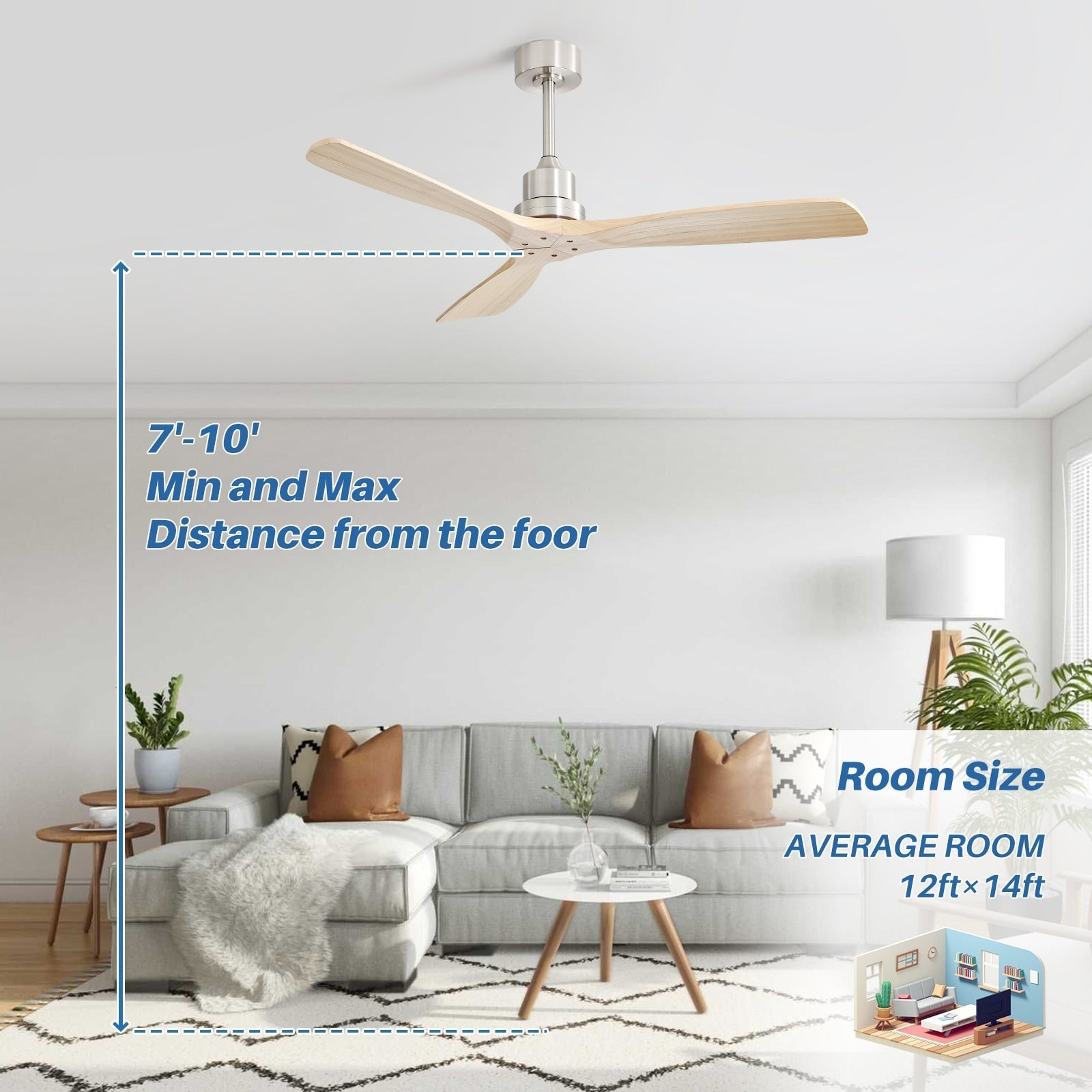 Ventilatore da soffitto in legno per interni Sofucor 52 con telecomando, luce integrata opzionale