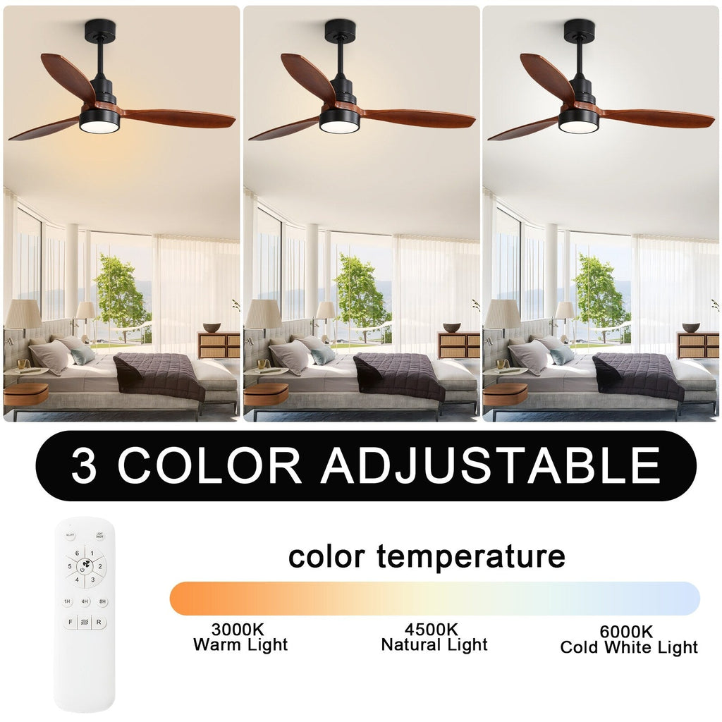 Ventilatore da soffitto in legno per interni Sofucor 52 con telecomando, luce integrata opzionale