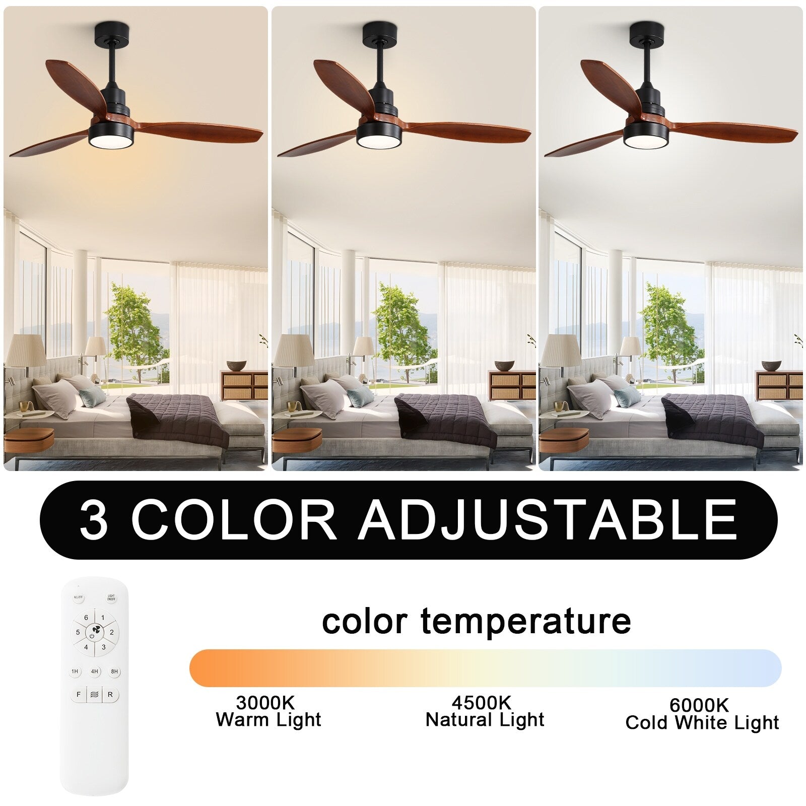 Ventilatore da soffitto in legno per interni Sofucor 52 con telecomando, luce integrata opzionale