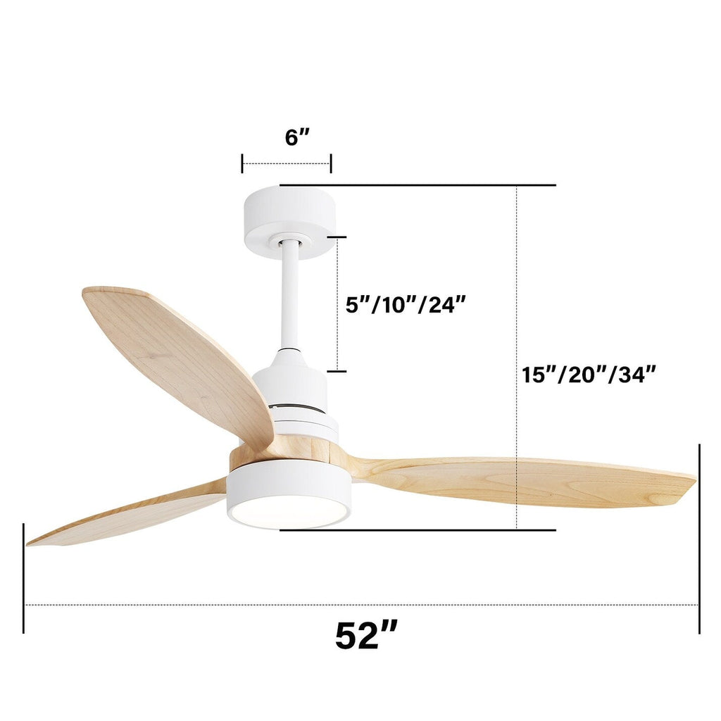 Ventilatore da soffitto in legno per interni Sofucor 52 con telecomando, luce integrata opzionale