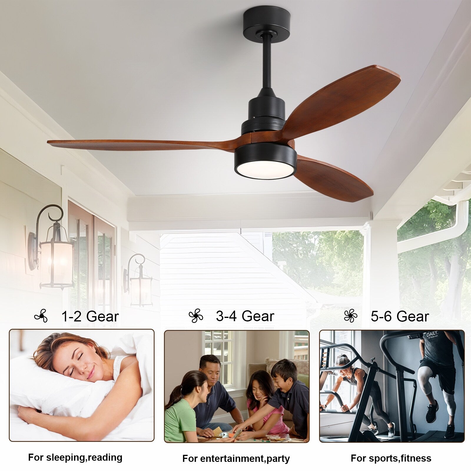 Ventilatore da soffitto in legno per interni Sofucor 52 con telecomando, luce integrata opzionale
