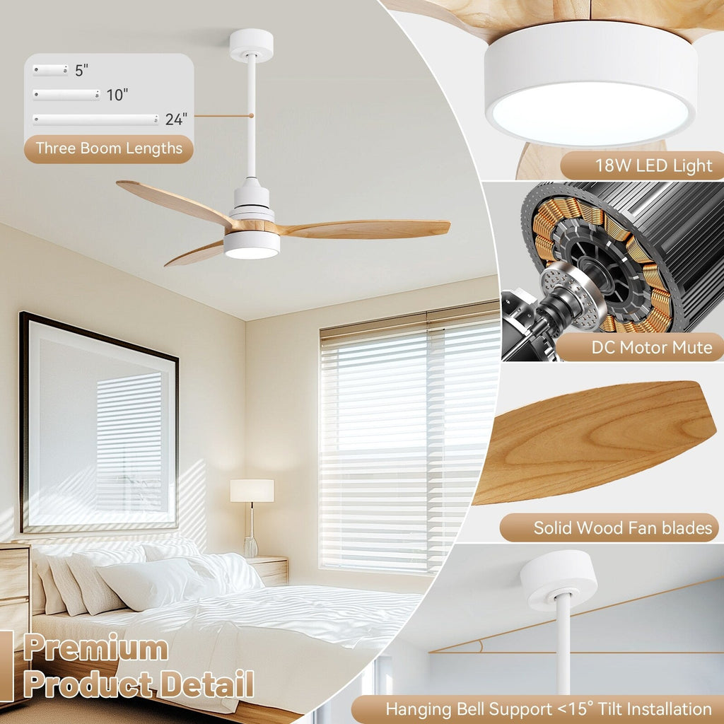 Ventilatore da soffitto in legno per interni Sofucor 52 con telecomando, luce integrata opzionale
