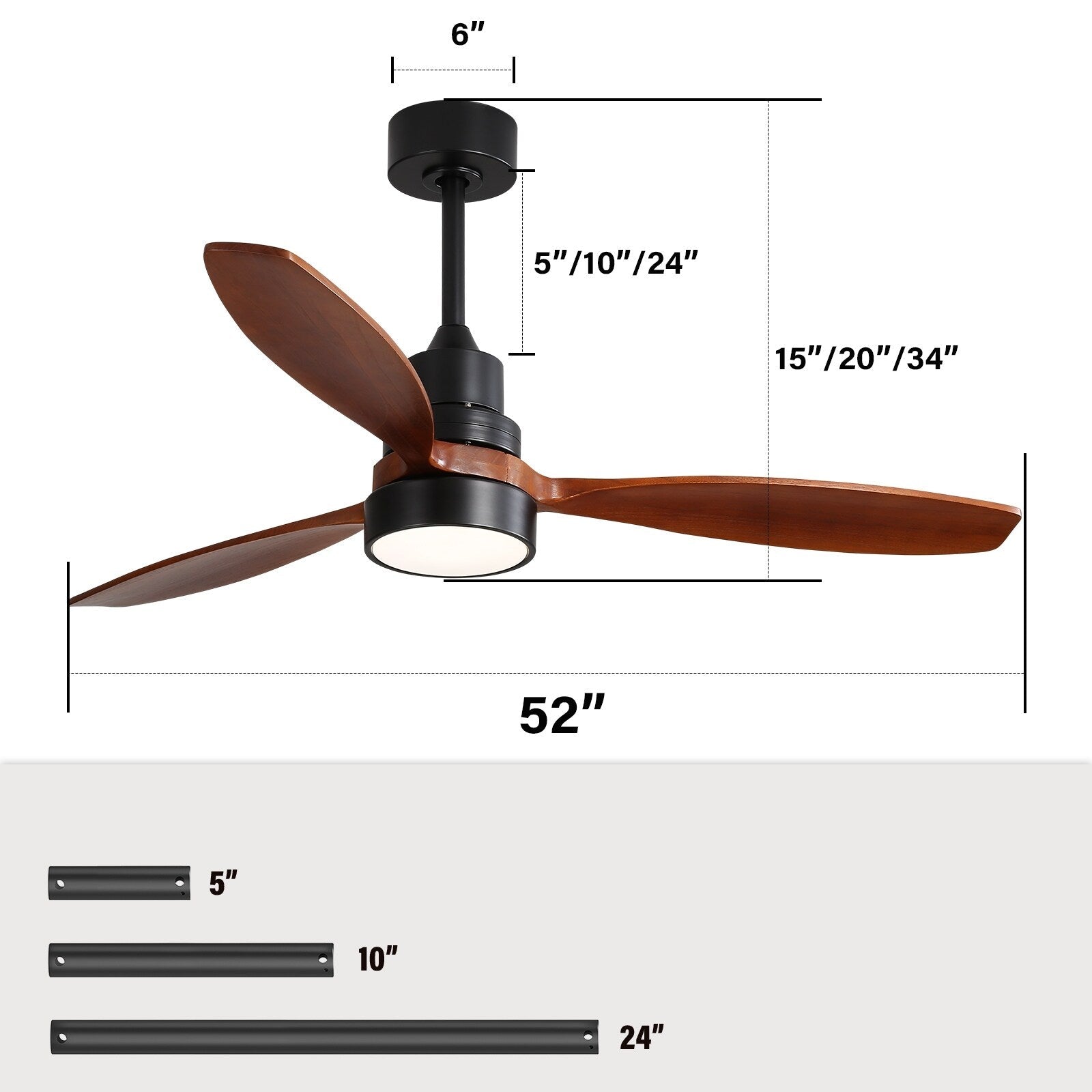 Ventilatore da soffitto in legno per interni Sofucor 52 con telecomando, luce integrata opzionale