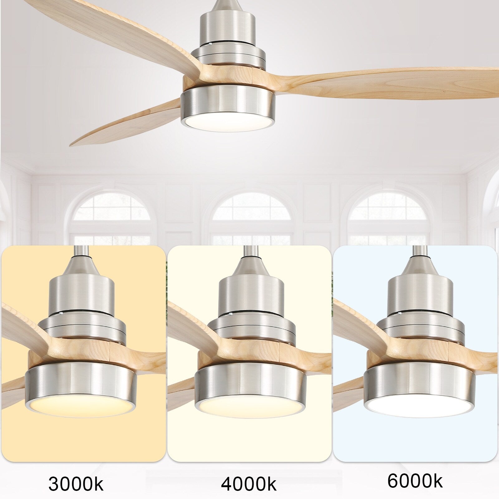 Ventilatore da soffitto in legno per interni Sofucor 52 con telecomando, luce integrata opzionale
