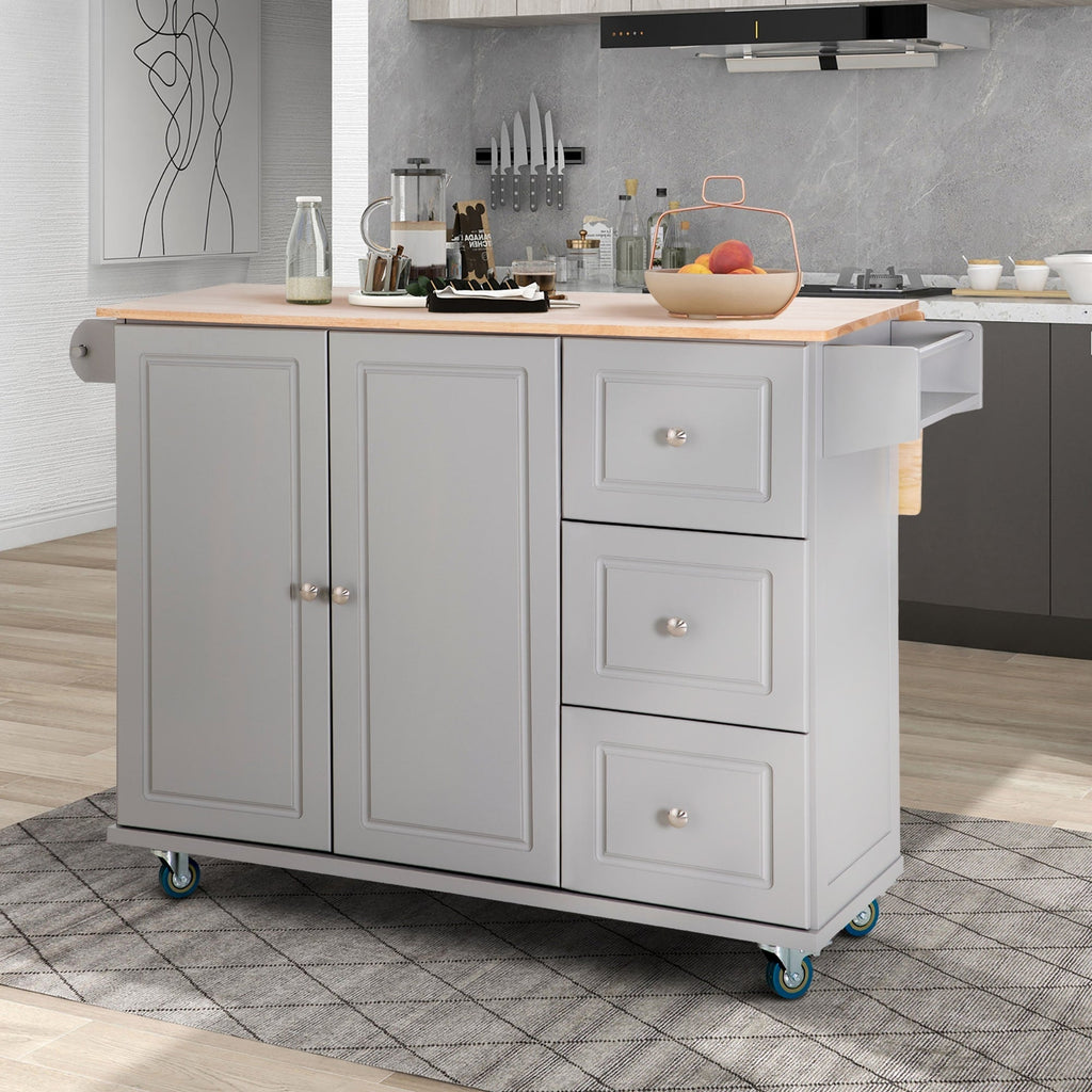 Carrello da cucina Sophia &amp; William con ribaltina e piano in legno di caucciù, carrello da cucina con ruote e ampio mobiletto portaoggetti