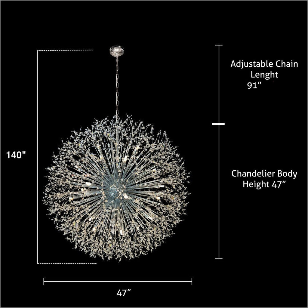 Lampadario Starburst da 47 pollici di larghezza, lampadario in cristallo