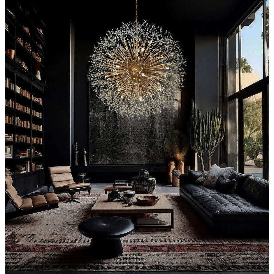 Lampadario Starburst da 47 pollici di larghezza, lampadario in cristallo