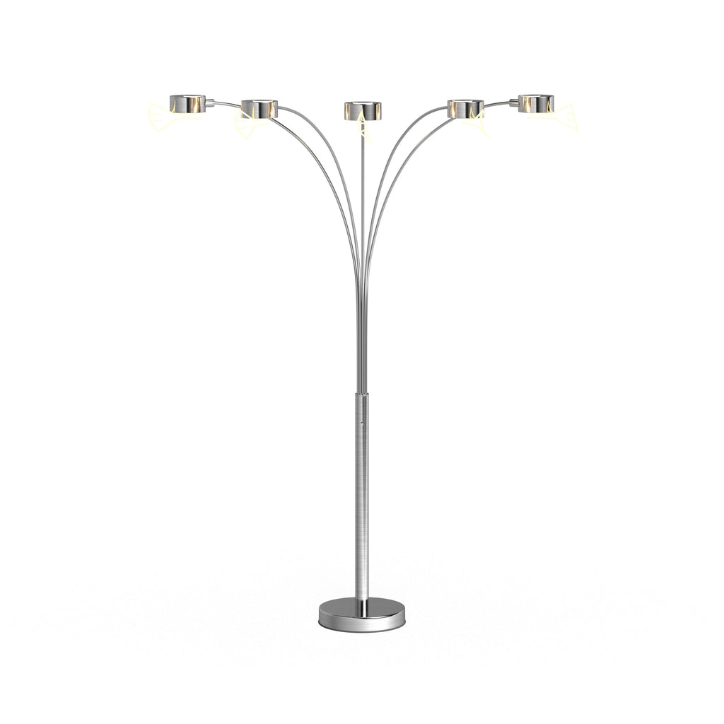 Lampada da terra ad arco a 5 luci Charlie in acciaio spazzolato di Strick &amp; Bolton