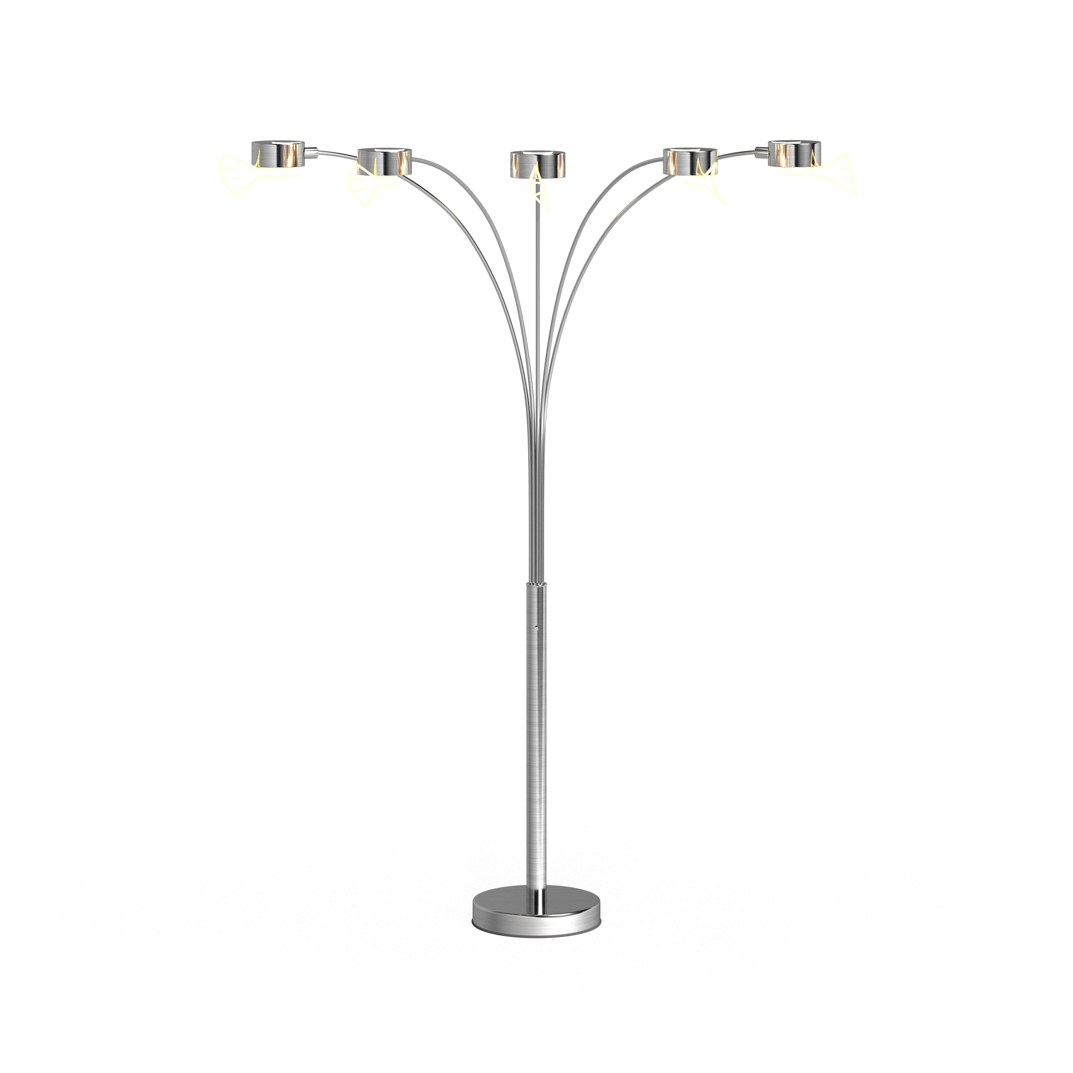 Lampada da terra ad arco a 5 luci Charlie in acciaio spazzolato di Strick &amp; Bolton