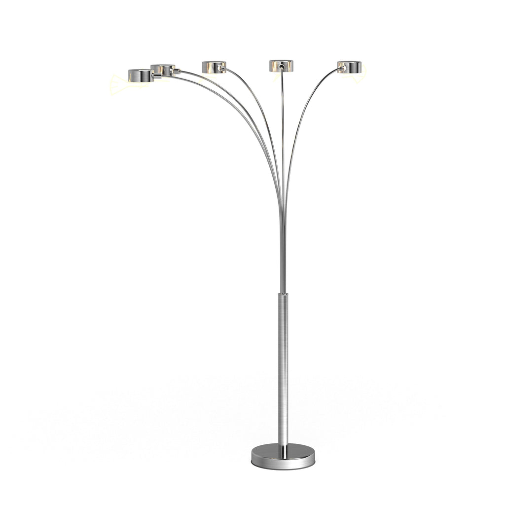 Lampada da terra ad arco a 5 luci Charlie in acciaio spazzolato di Strick &amp; Bolton