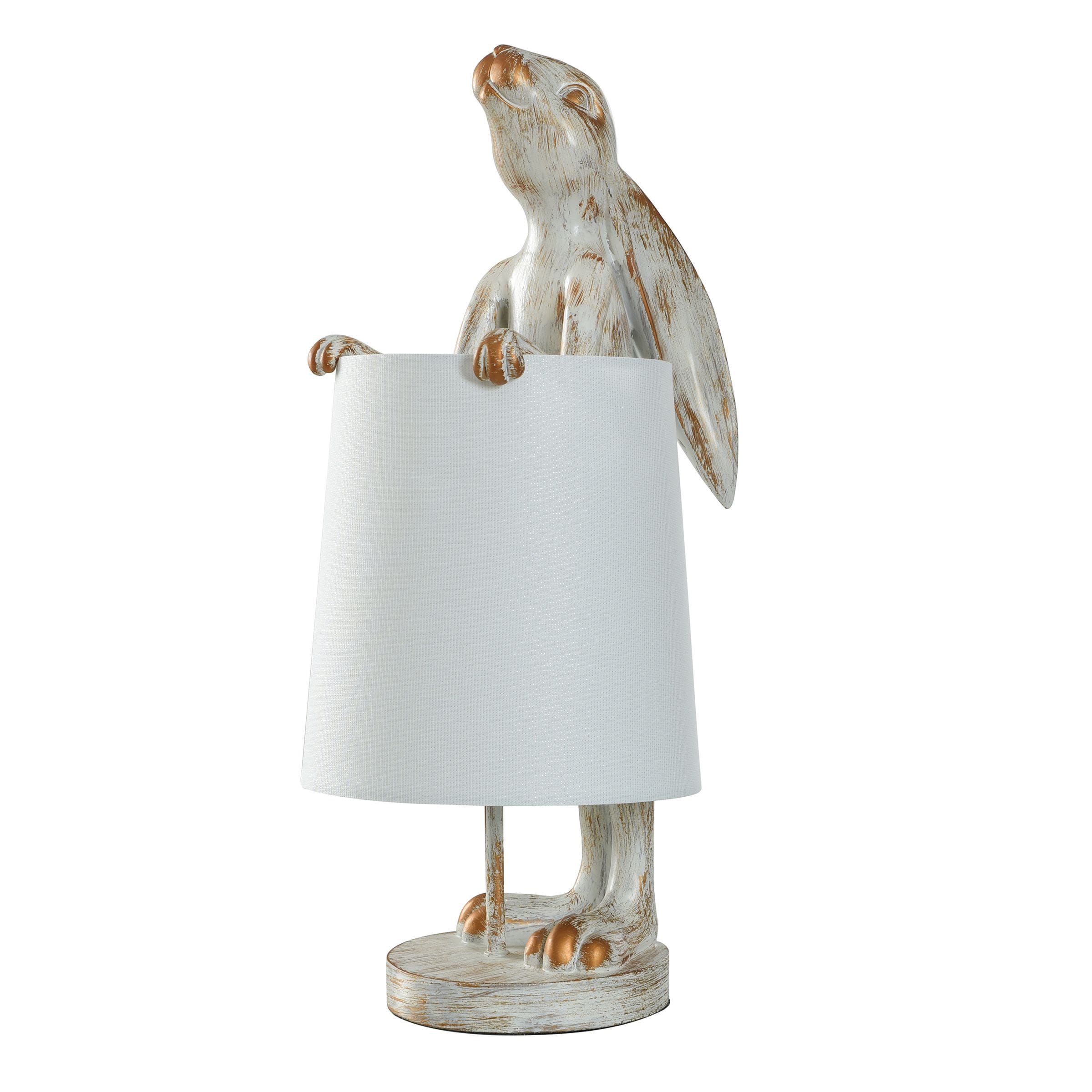 Lampada da scrivania StyleCraft Malta in rame chiaro e bianco lavato a forma di coniglio