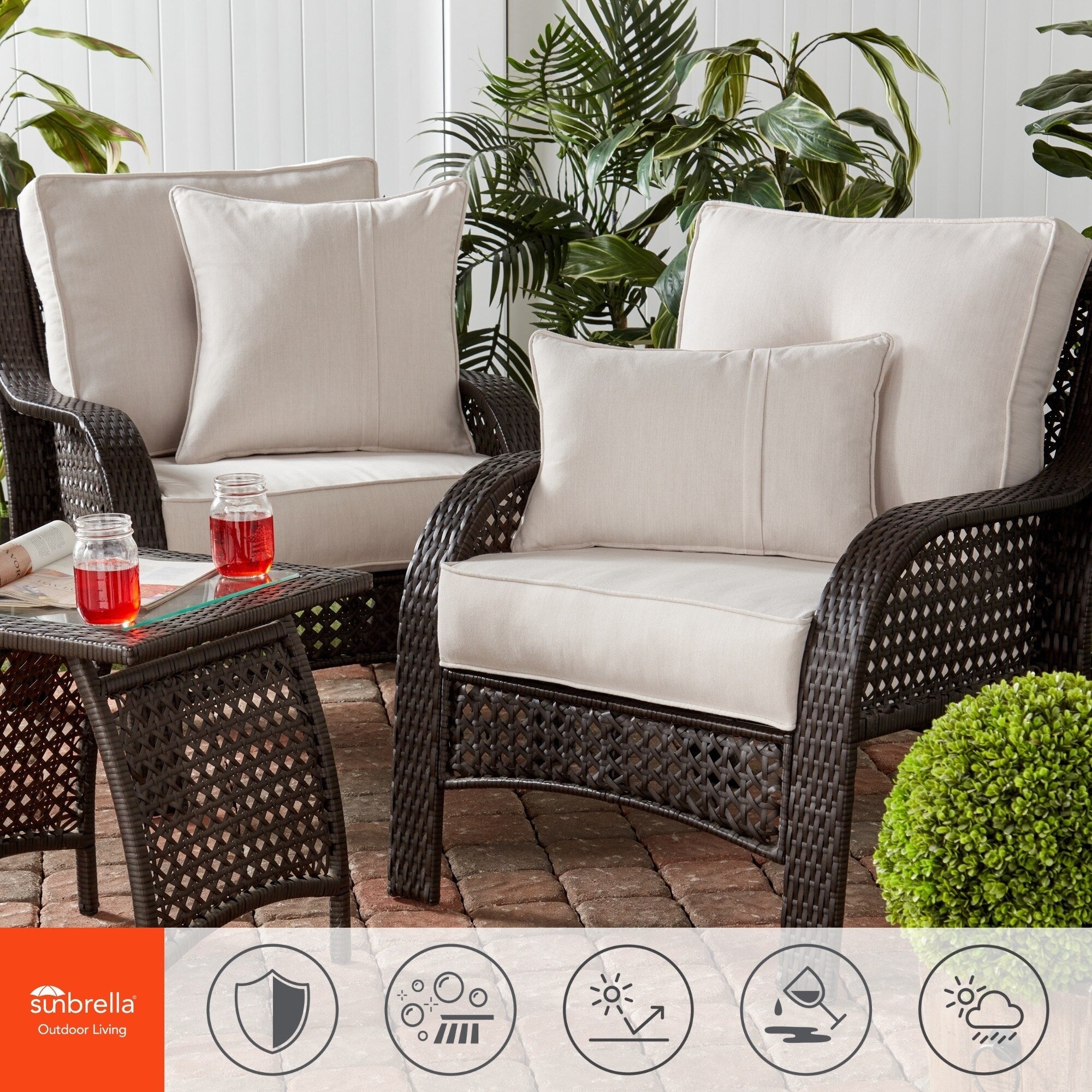 Set di cuscini da esterno Sunbrella Premium da 2 pezzi con seduta profonda
